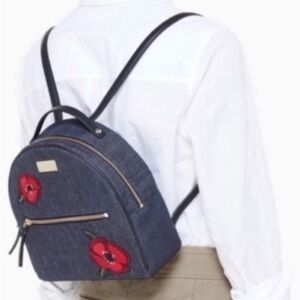 Kate Spade Denim Backpack with Red Floral Accents